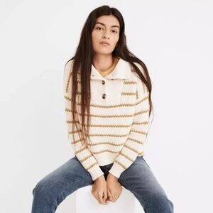 Madewell Canby Button Mockneck Sweater in Stripe ND726 Size XXS